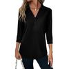 Women's Fashion Casual Lapel Short 3/4 Sleeve Solid Color Shirt Women's V-Neck Button Tops