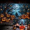 Halloween Misty Dark Forest Backdrop, Moon Night Creepy Scene Dark Pathway Pumpkin Bats Woods Photography Background, Gh