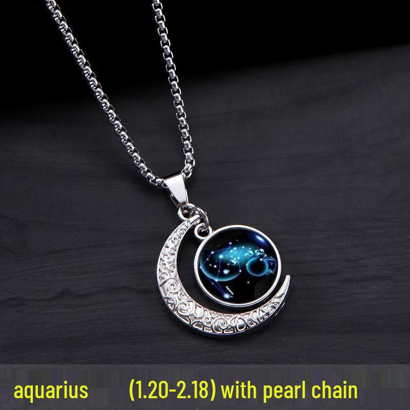 Leuchtende Zwölf Sternzeichen Anhänger Halskette für Männer & Frauen – Trendiger Hip Hop Edelstahl Choker