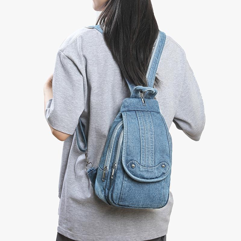 Vintage Denim Bag Multi-functional Chest Bag Women Backpack