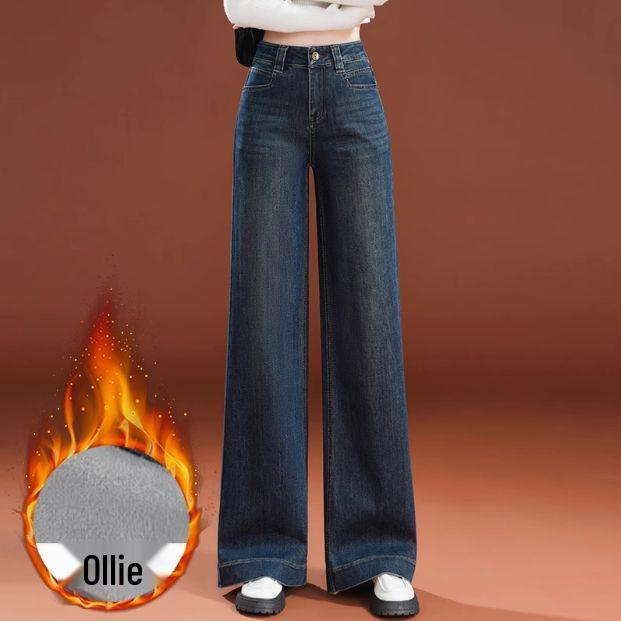 Hochtaillierte, fleecegefütterte Wide-Leg-Jeans - Beliebte Damenmode für alle Jahreszeiten
