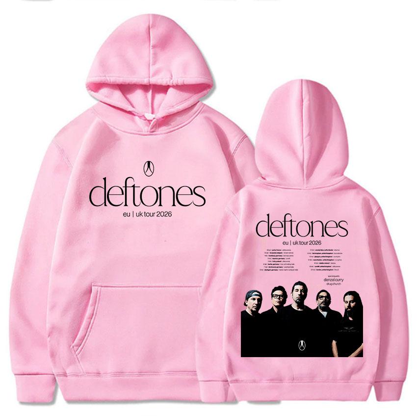 Deftones EU UK Tour 2026 Felpe Manica Lunga Moda Felpa con Cappuccio Uomo Donna Abbigliamento Band Moda Stampa Grafica Felpe con Cappuccio