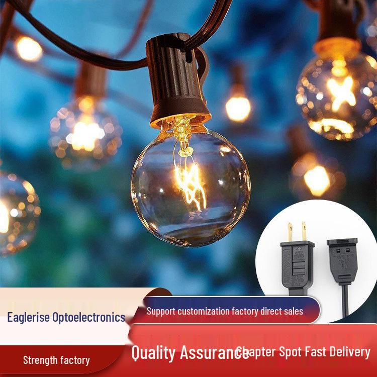 G40 String Lights with 25 Tungsten Filament Bulbs - Plug-In, Energy-Saving, LED, European/American/British Standard, Ideal for Courtyard Use.