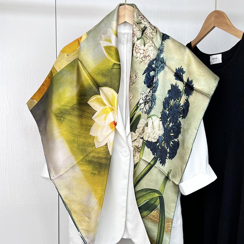 Elegant Temperament Fresh Plant Silk Scarf Shawl Silk Scarf Women'S Square Scarf Silk Women'S Mulberry Silk Silk Scarf Shawl
