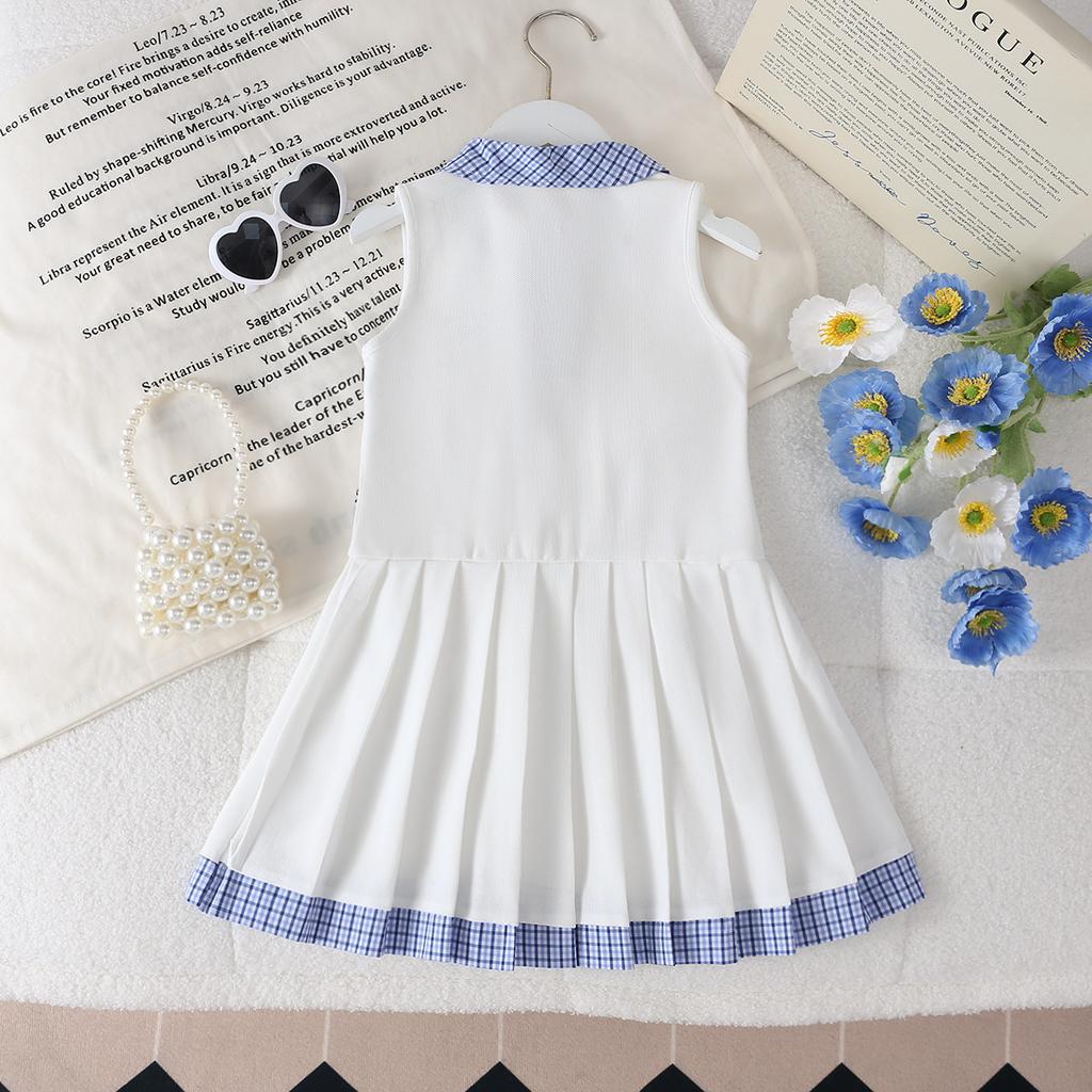 Girls' Dress Summer Dress Korean Princess Dress College Style Dress Children's Polo Collar Vest Dress
