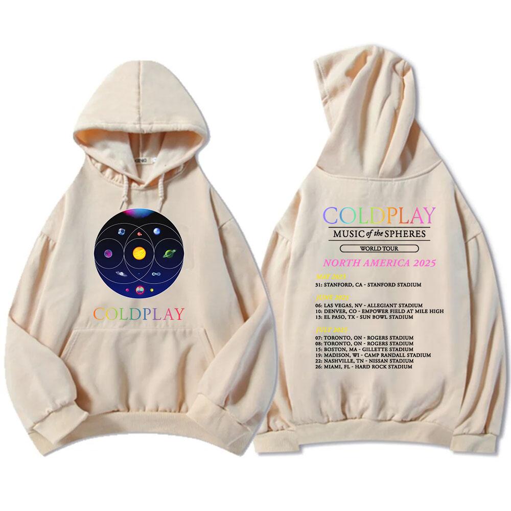 Band Cold-play Music of The Spheres World Tour 2025 Hettegensere Langermet Herre/Dame Sweatshirts Trykk Hettegenser