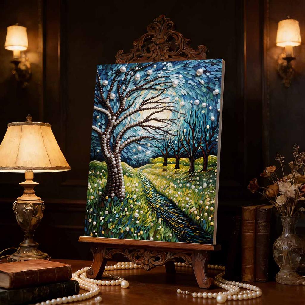 5D DIY Frameless Pearl Painting Country Road Pattern Painting Kit, Suitable for Home Living Room Bedroom and Other Wall Decoration Art Paintings