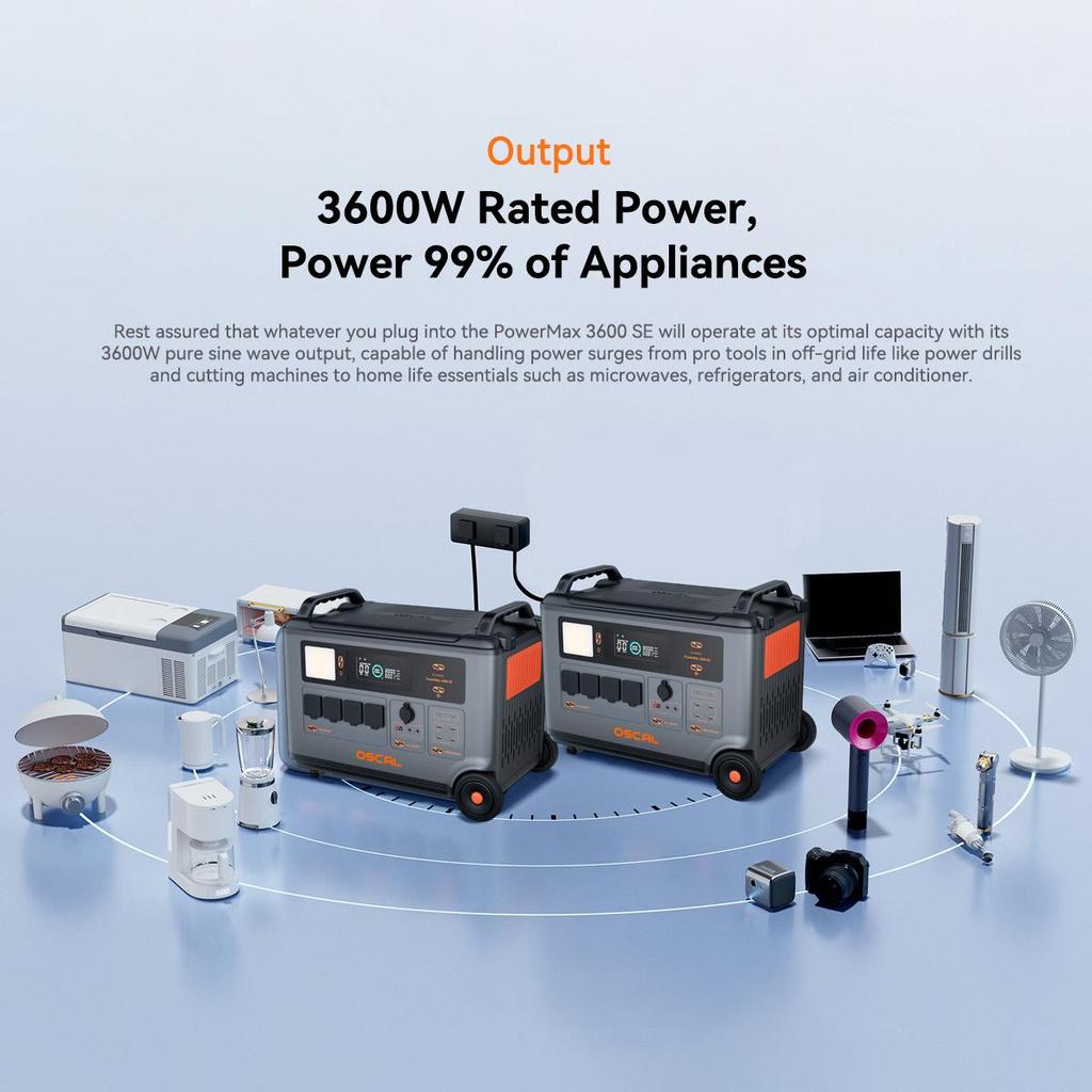 Oscal PowerMax 3600SE Powerstation 3600Wh LiFePO4 7200W Spitze Smart
