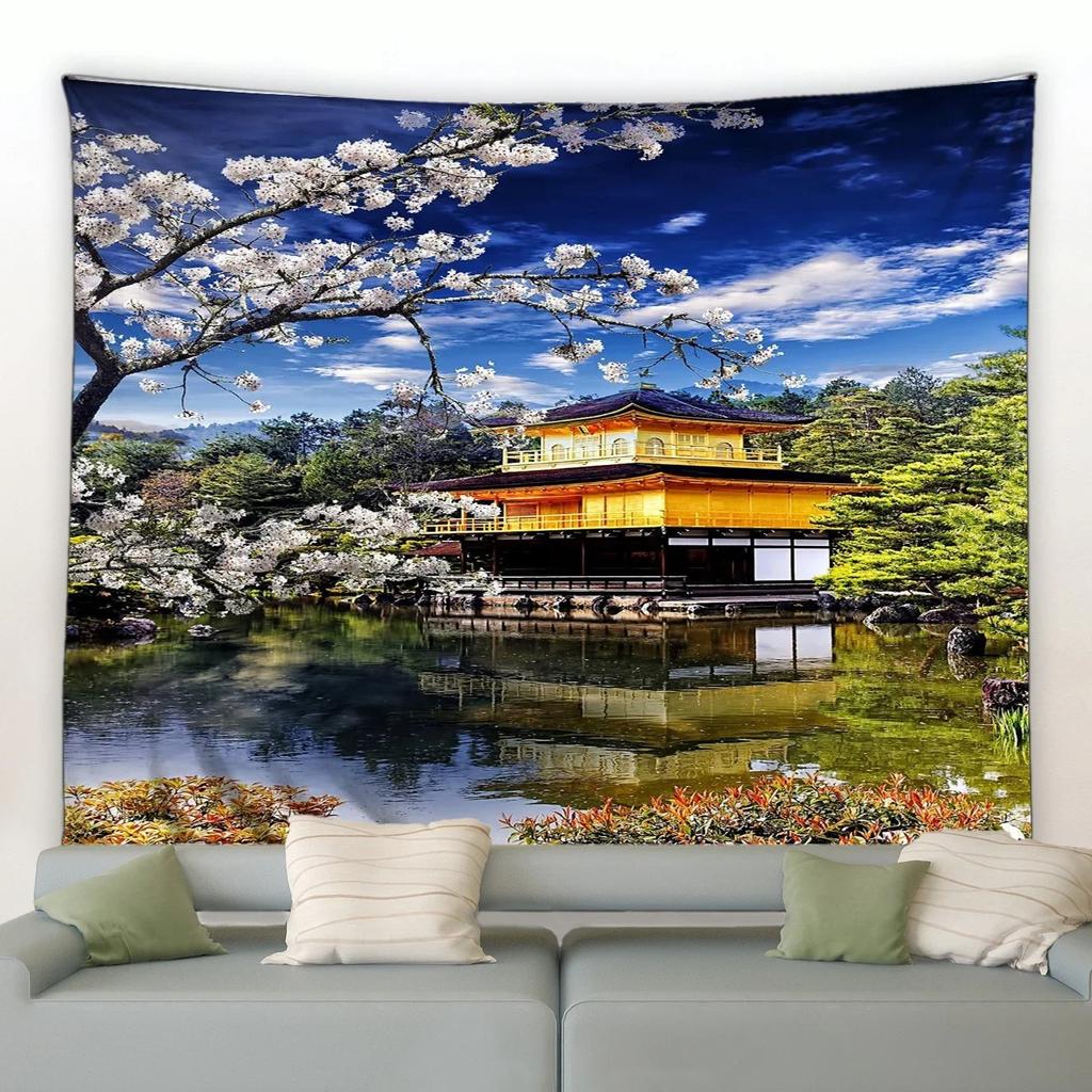 Chinese Style Landscape Architectural Wall Decoration Tapestry Home Living Room Tapestry
