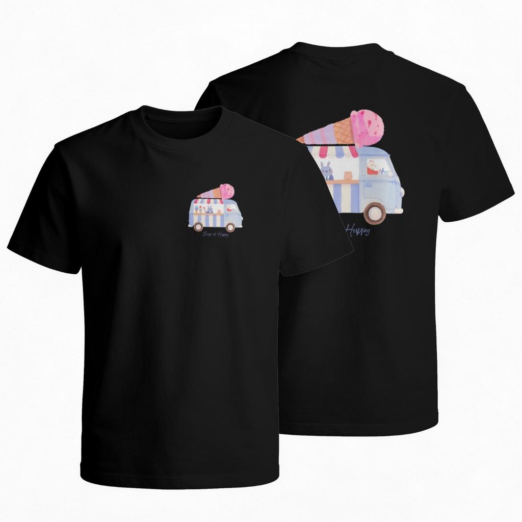 Summer Ice Cream Truck Graphic Print Cotton Short Sleeve T-shirt Casual Daily Round Neck Tee