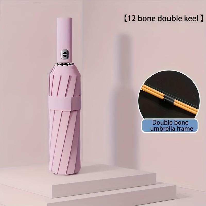 Large Automatic Folding Umbrella - Double Keel, Windproof, Sun Protection, 24-Rib Design, Compact & Durable for Rain or Shine
