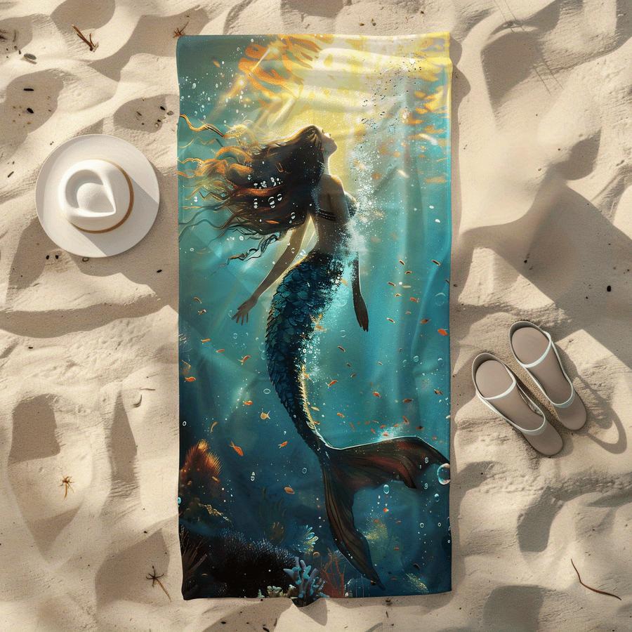 Traumhafter Meerjungfrauen- & Meeresleben-Strandtuch Weiche Schnelltrocknende Polyester-Mischung Lebendiges Fisch-Korallen-Design für Schwimmen Camping Baden