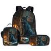 Animal Cat Three Piece Set Backpack+Lunch Bag+Pencil Case For Boy/Girls Children Best Gifts 2D Cartoon Teens Laptop SchoolBag