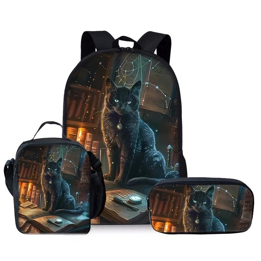 Animal Cat Three Piece Set Backpack+Lunch Bag+Pencil Case For Boy/Girls Children Best Gifts 2D Cartoon Teens Laptop SchoolBag