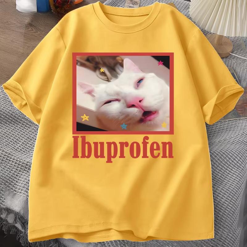 

Футболка-мем с котом ибупрофеном унисекс, забавная футболка с рисунком кота, милая футболка с надписью «Любитель кошек», повседневные забавные футболки, футболка-унисекс 4XL