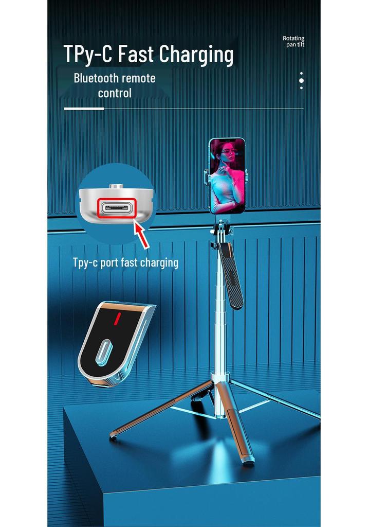 P180 Bluetooth Selfie-Stick: Handheld Stabilisator Stativ mit Fülllicht für Handy & Kamera.