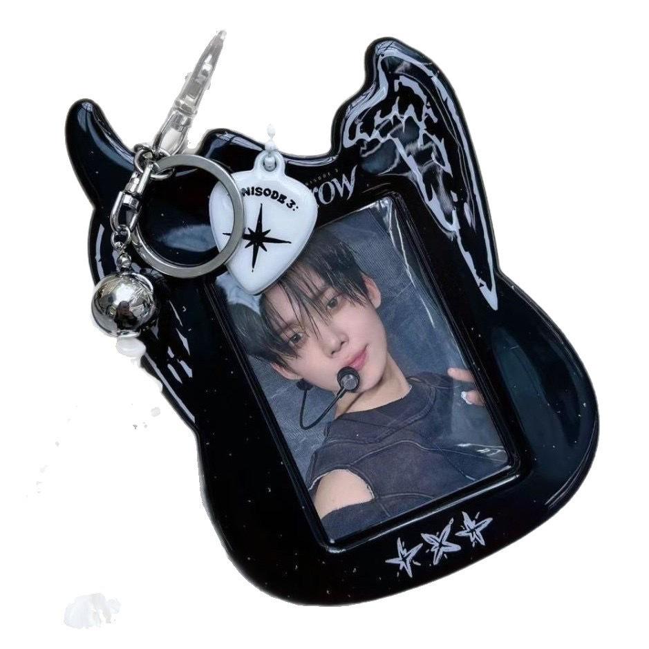 K-pop TXT Guitar Card Holder: PVC Black Display Sleeve for Fan Cards