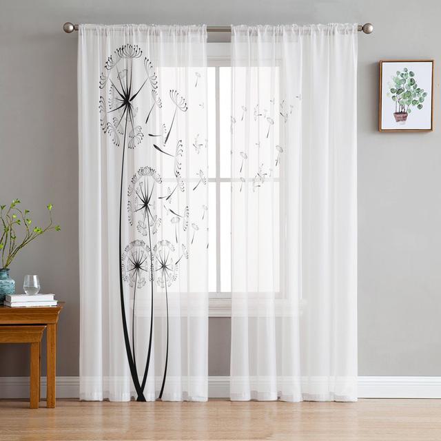 Abstract Dandelion Flowers Sheer Curtains For Girl Kids Bedroom Kitchen Window Drapes Curtain Home Decoration