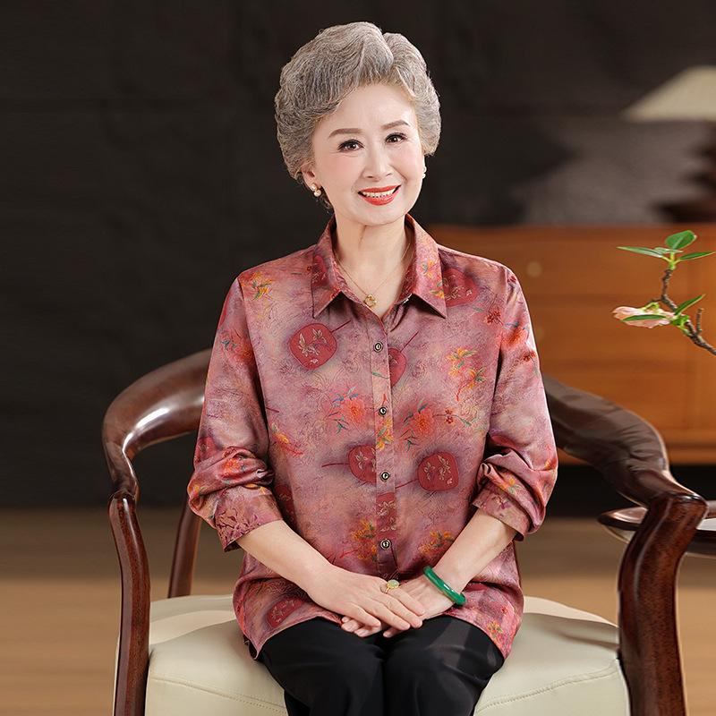

Spring-Summer Mrs. Lapel Shirt for 60-70-Year-Old Grandmas - Mother s Day Top for Seniors L (40-50kg) красный