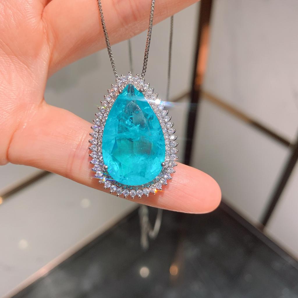 Jewelry Colored Treasure Simulation Blue Paraiba Women'S Stud Earrings 10 * 20 Pendant 15 * 25 Set