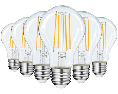 Kyodo Lighting 6-Pack LED Bulbs, E26 Base, Filament Bulb Equivalent To 60W, Warm White 2700K, A60 Clear Lamp GT-A60-T6W-6B, PSE Certified, Edison