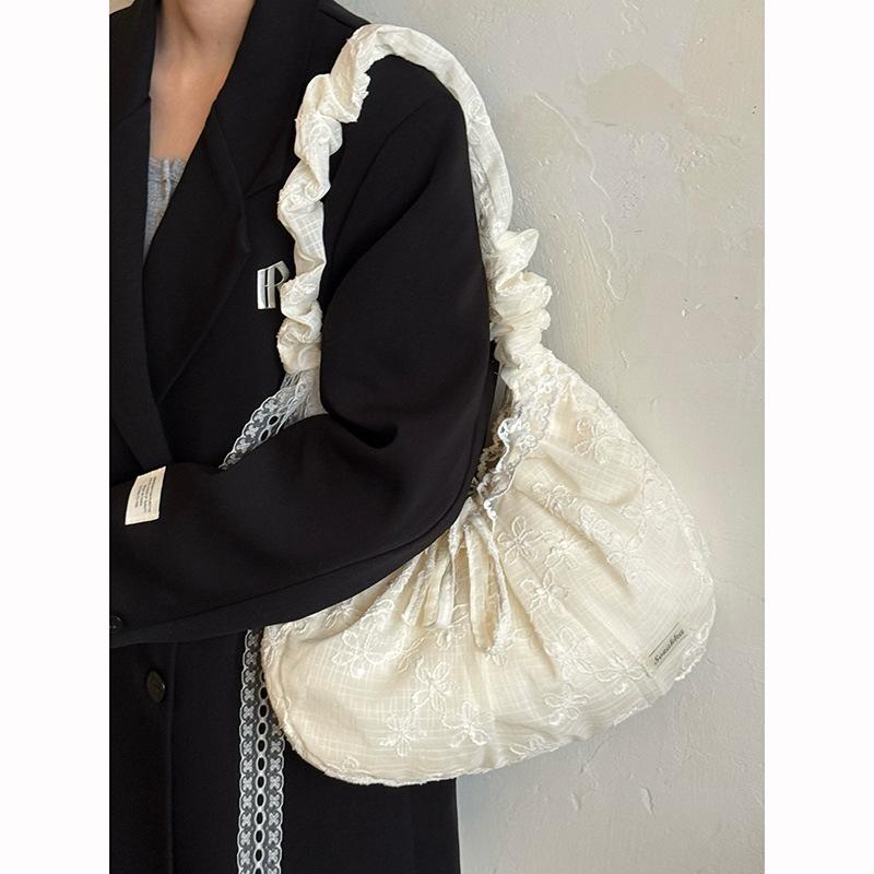 Korean Ins Style Lace Bow Canvas Bag Women's 2025 New Large-capacity Tote Bag Commuter Messenger Bag