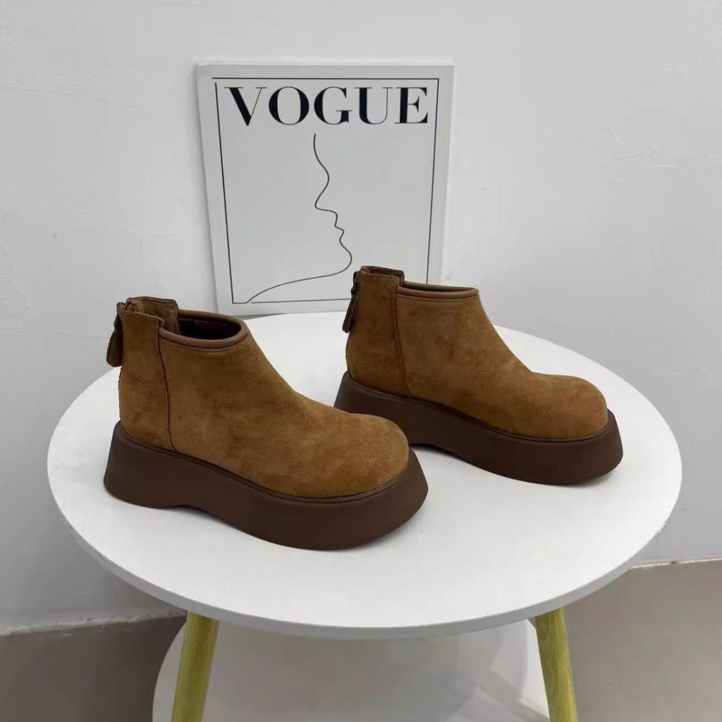 Version aus weichem Leder~ Muffin-Martin-Stiefel mit dicker Sohle und großem Kopf für Damen 2025 neue Herbst- und Winter-Chelsea-Kurzstiefel mit Samt-Schaft, Trend