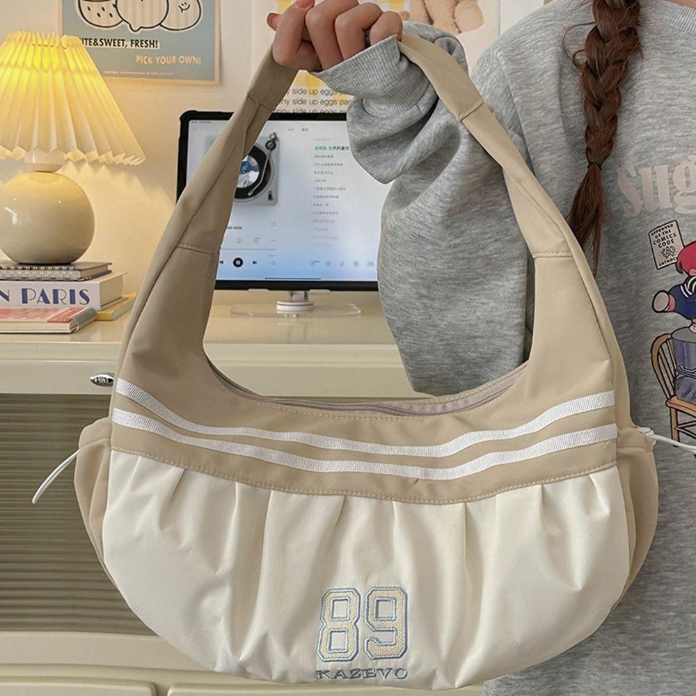 Oxford Cloth Stripe Underarm Bag Retro Sports Handbag Versatile Half Moon Bags  Women