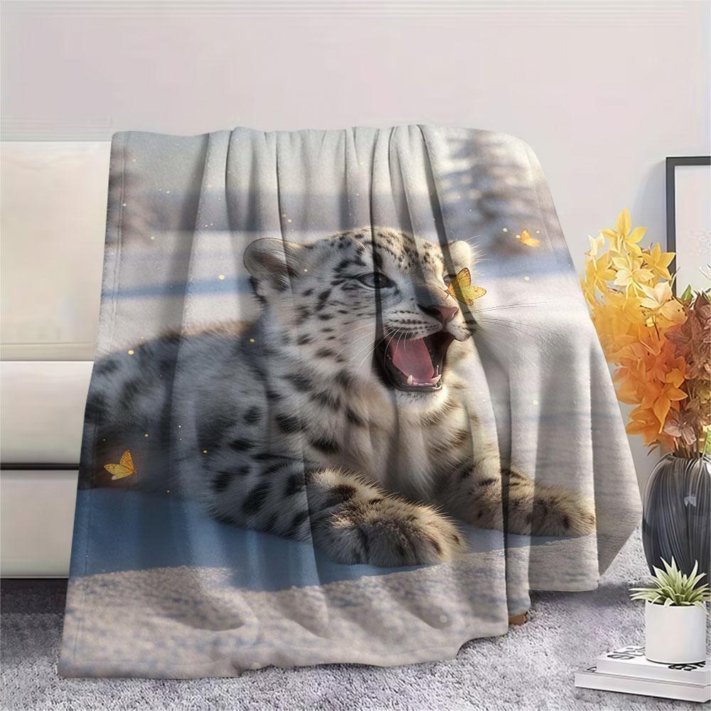 1Pc Animalsthatyawn Print Flannel Blanket, High quality Comfortable for All Seasons, Home Decor, Warmth and Comfort, Perfect for Christmas Gifts