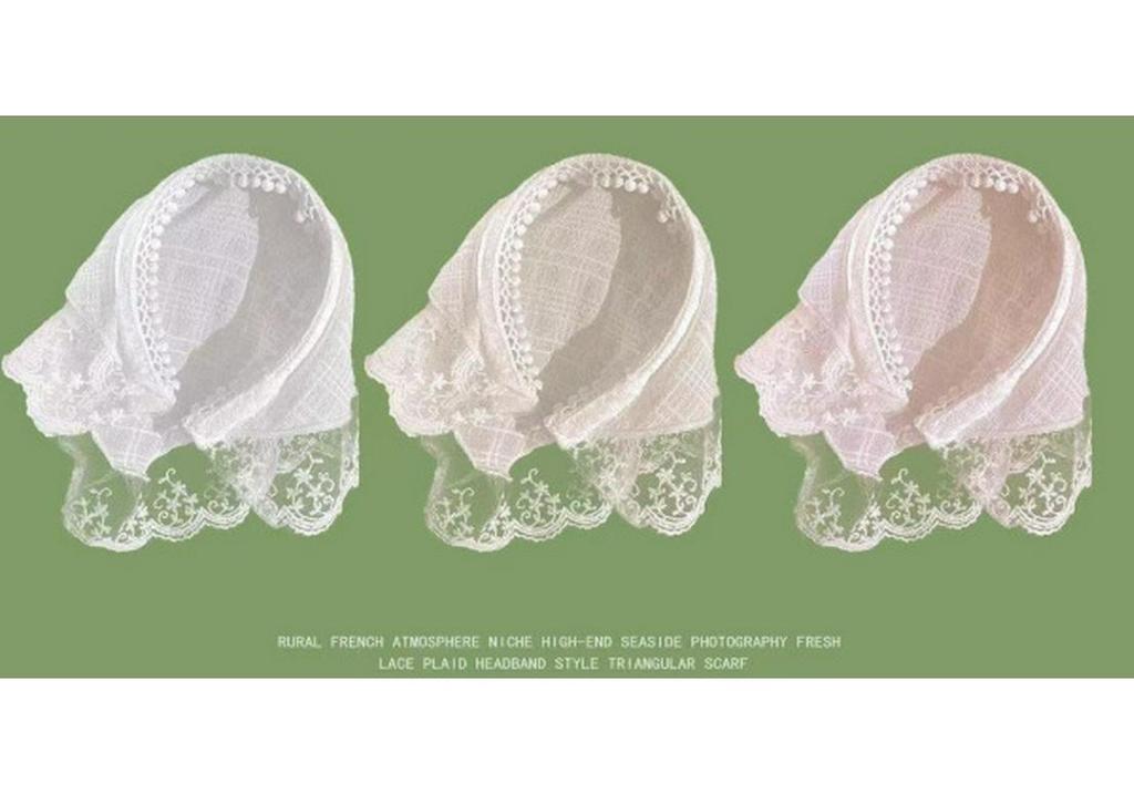 Pastoral French Lace Triangle Hair Scarf and Headband for Spring Outings