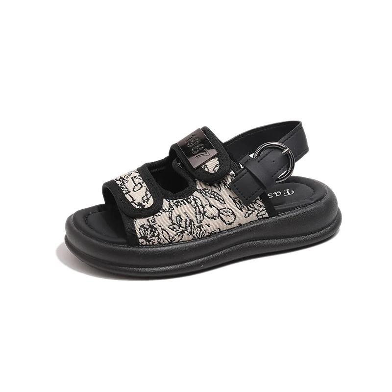 Boys' Casual Beach Shoes with Hook & Loop Strap 2025 New Trend Fashionable Open Toes Medium Big Kids Sandals Soft Anti-skid Chic