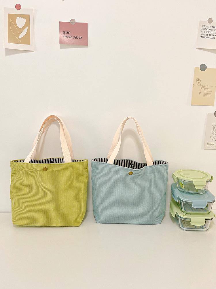 Borsa termica per il pranzo in velluto a coste tinta unita, portatile e con portaombrello