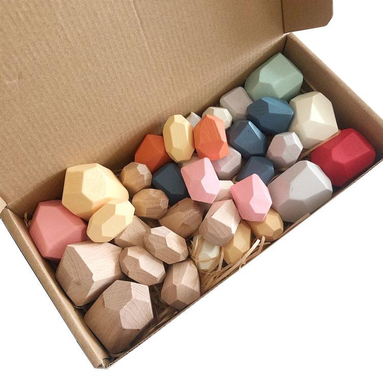 Cross-Border Montessori Wooden Colored Balance Stacking Stones for Early Education