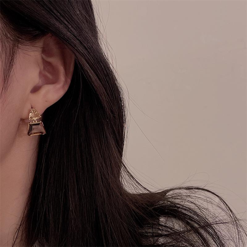 Maillard Herbst-Winter Braune Kristall-Steckohrringe: Einfache Retro Vielseitige Koreanische Stil Damenohrringe