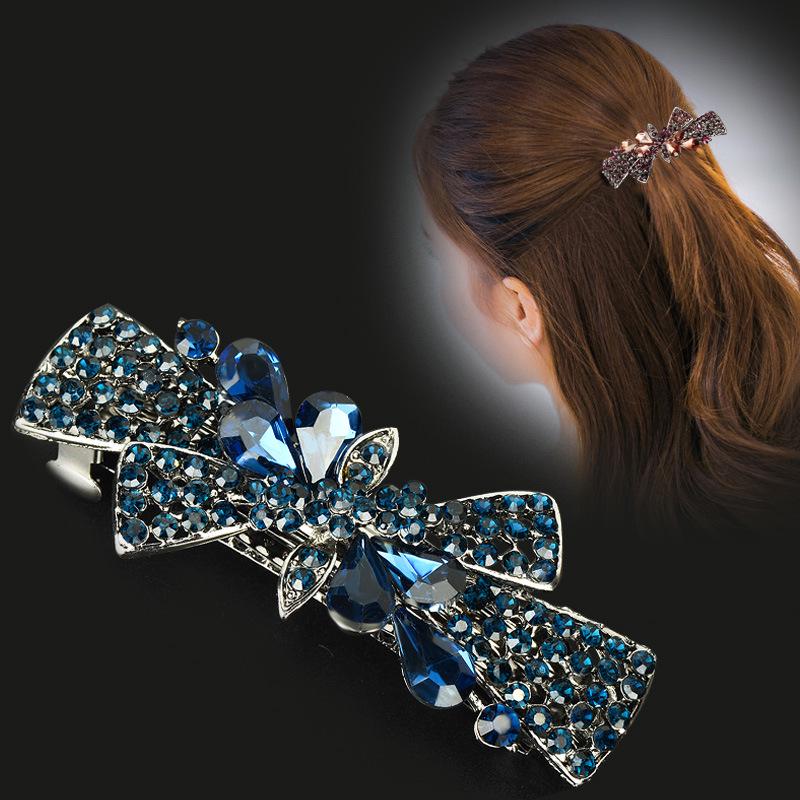 Korean Rhinestone Crystal Hair Clip for Women - Large Alloy Hairpin & Ponytail Accessory