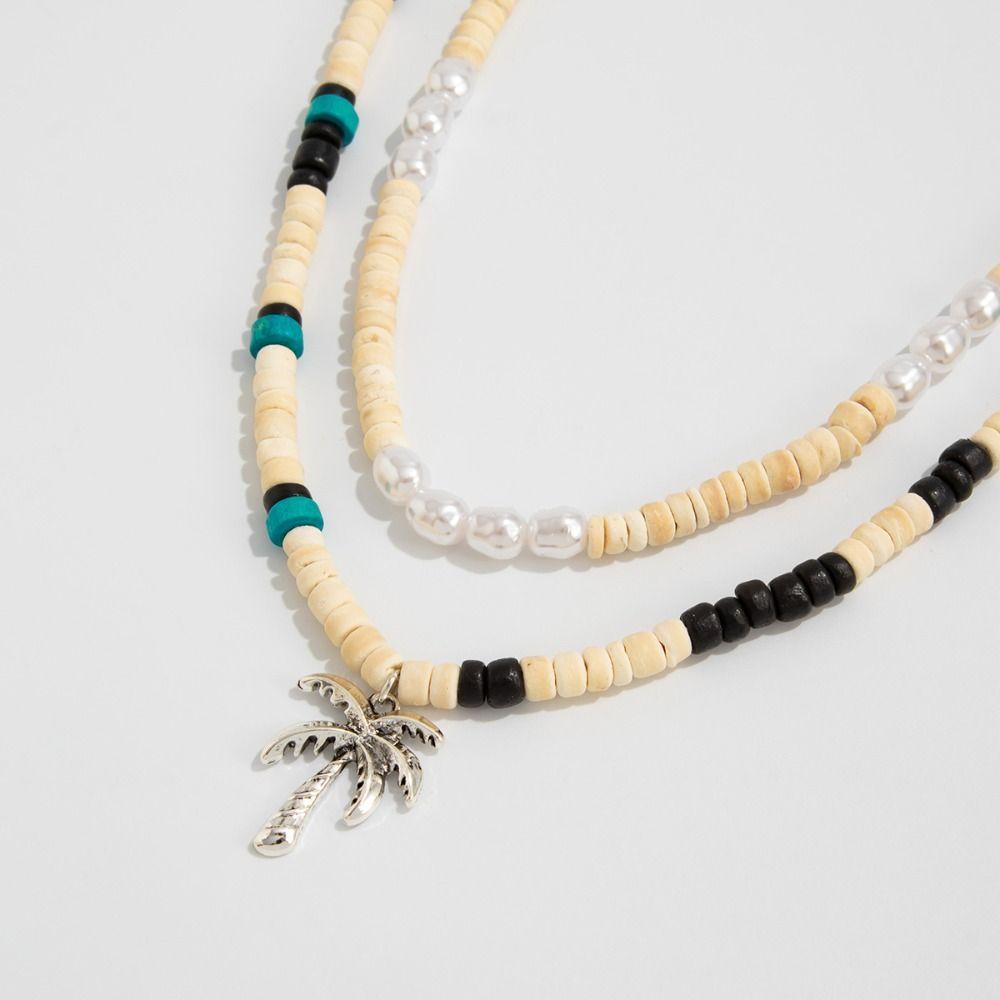 Hip Hop Coconut Tree Pendant Choker Silver Rhinestone Flower Necklace Coconut Husk Necklace Women