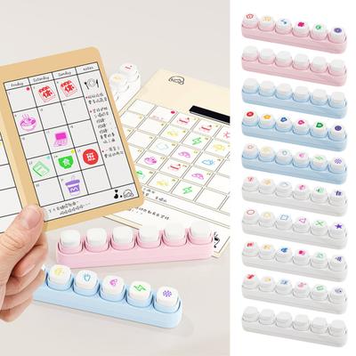 1 sada mini razítek do diáře 6 vzorů Samobarvící razítka Roztomilá plastová razítka pro deník, scrapbooking, plánovače, DIY řemesla