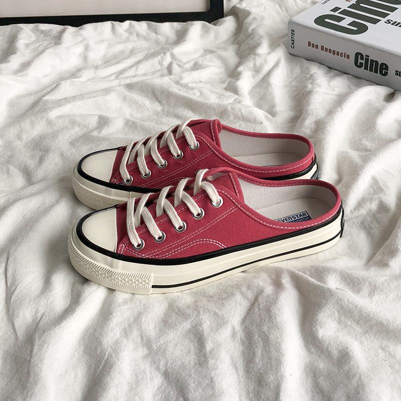 Half-drag canvas shoes female student white shoes versatile 203