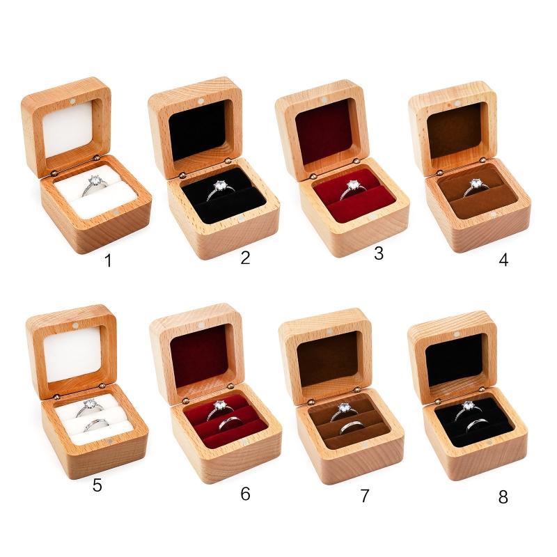 Natural Wooden Flip Ring Box Walnut Small Jewelry Display Box Engagement Wedding Jewelry Gift Box Easy To Carry