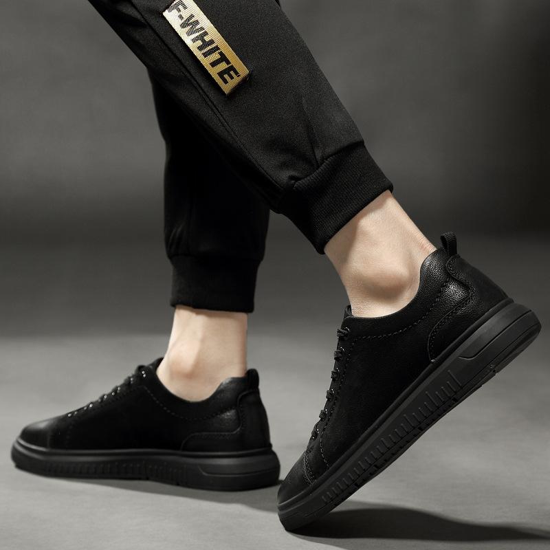 Men's Shoes Fashion Trend Round Head Blue Flat Bottom Casual Four-season Shoes Thick Sole Polish Simple Lace-up Board Shoes Men