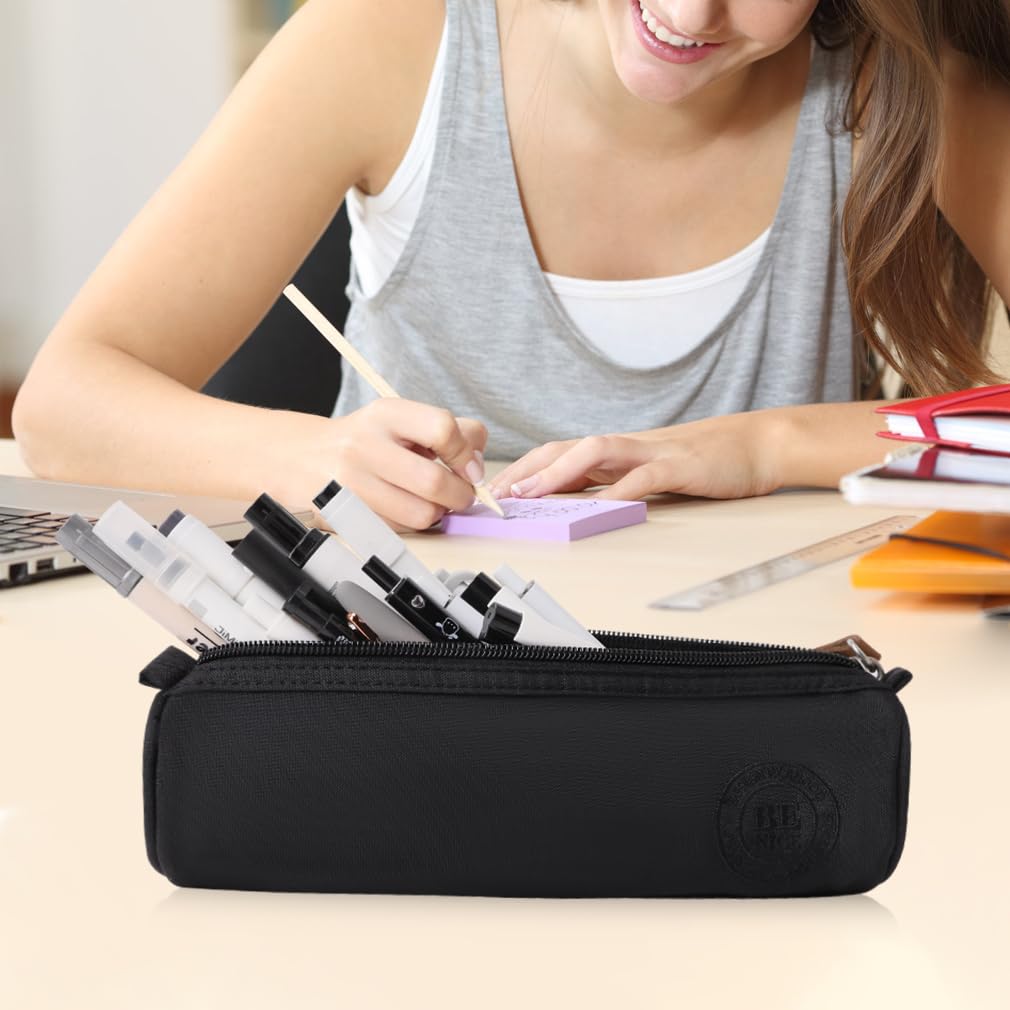 iSuperb Pen Pouch Black 3D Cylinder Pen Pouch Lightweight Pen Pouch Storage Pouch Cute Stationery Pouch Portable Cosmetic Case Zip Pouch Pencil Case