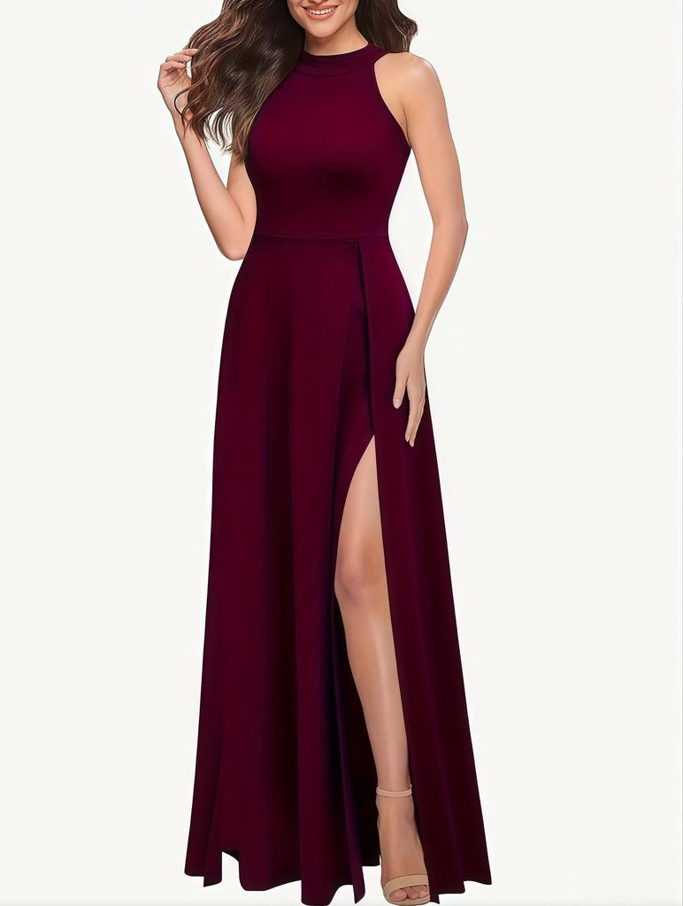 Dames Halter Nek Split Avond Cocktailjurk - Zomer 2025 Collectie