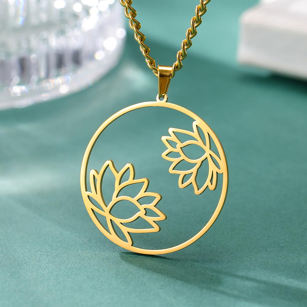 Dawapara Lotus Flower of Life Necklace Stainless Steel Women Jewelry Buddhism Peace Symbol Yoga Meditation Amulet Pendant
