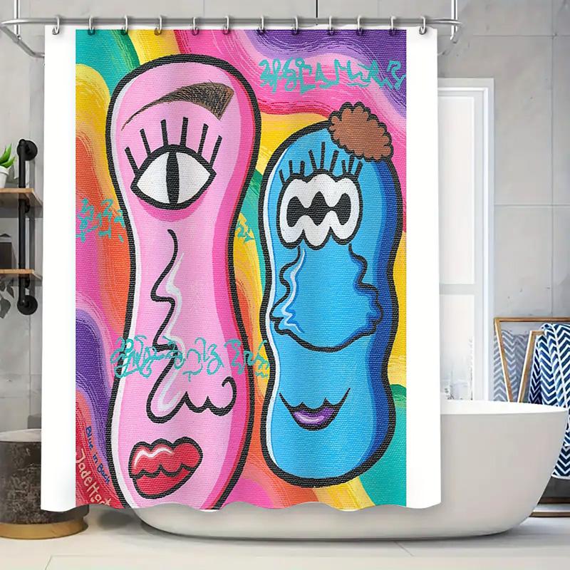 

Unique Abstract Face Shower Curtain Modern Art Bathroom Decor Washable Fabric Liner Waterproof Home Textile Room Divider W60H190(CM)-1 Pcs