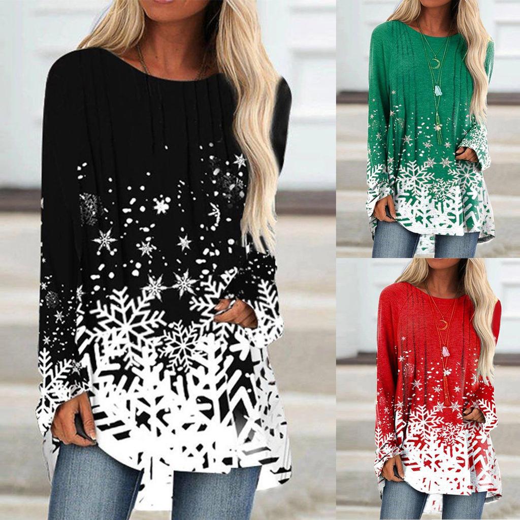 Women Fashion Casual Long Sleeve Print  Loose And Comfortable Tops