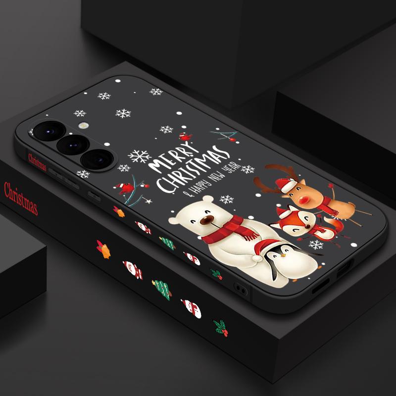Christmas Bear Elk Phone Case For Samsung Galaxy S25 Ultra S24 Plus S22 S23 S21 FE A15 A16 A17 A35 A36 A54 A55 A56 Shockproof Soft TPU Lanyard Cover