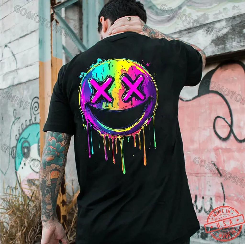 Iridescent Evil Smile Emoji Print Men's Unisex T-Shirt