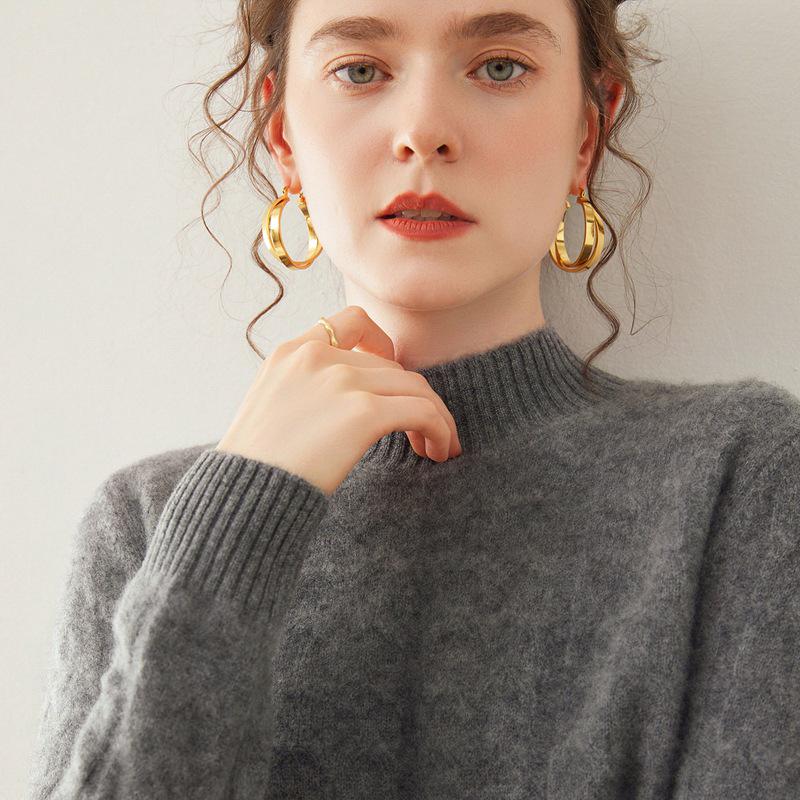 Women's Cable Knit Cashmere Half-High Neck Pullover Sweater