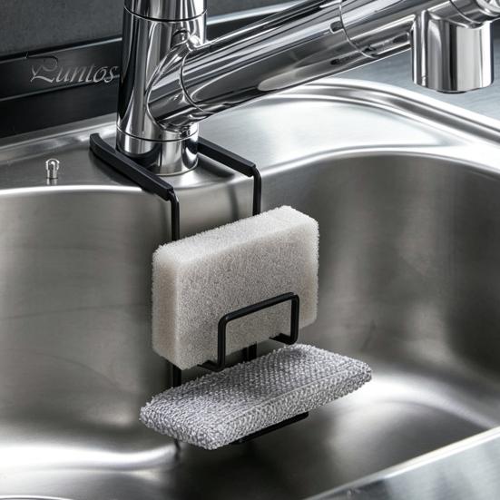 Double Layer Storage Rack Kitchen Sink Sponge Holder, Iron Faucet Organizer, Rustproof Rust Proof Shelf Hollow Design for Dish Soap And Cleaning