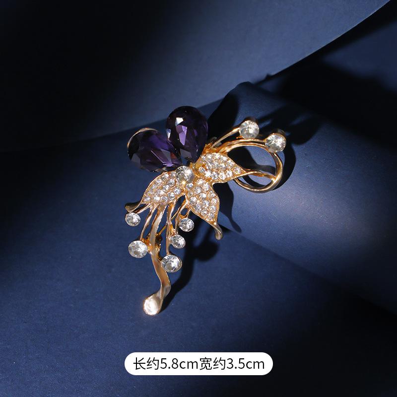 Fashion Zircon Rose Brooch Simple Light Luxury Pin Coat with Accessories Flower Brooch Anti-light Fixed Buckle